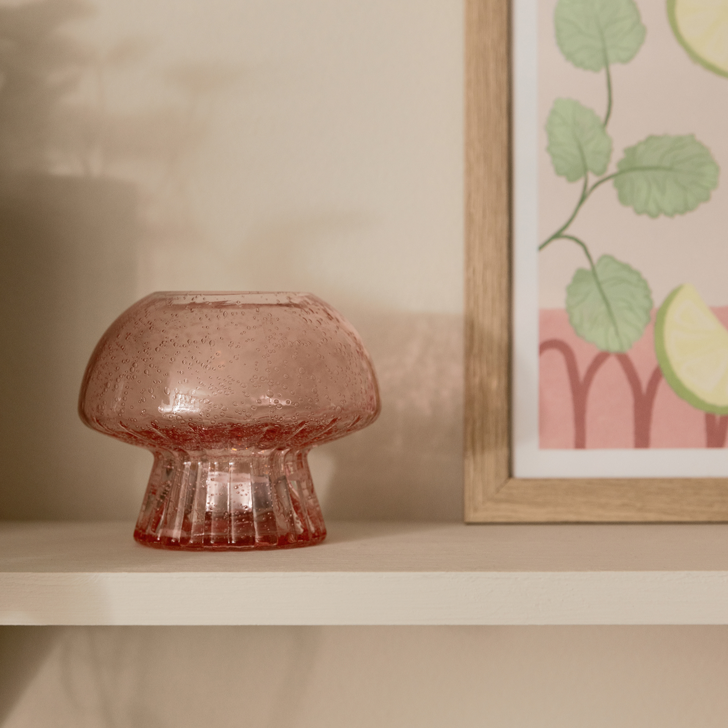 ljushållare i glas, ljuslykta i glas, glas lykta, rosa ljuslykta, mindre ljushållare,