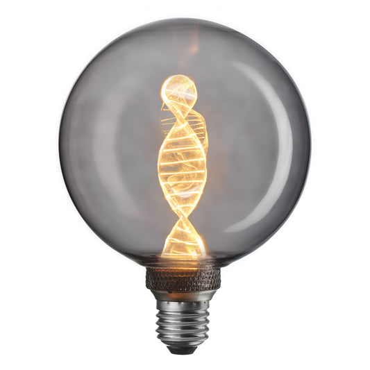 Dekorativ globlampa DNA Globen Grå, 3-steg dimbar, E27, 125×164 mm. DNA Globen Grå LED-lampa i öppen armatur – elegant och stämningsfull belysning.