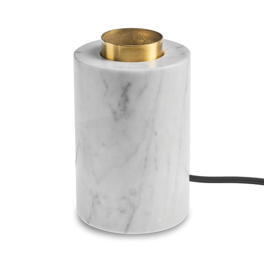 Vit matt marmor bordslampa med mässingsdetalj och E27 sockel – exklusiv lampfot. Exklusiv lampfot i vit marmor med textilkabel – tidlös design för dekorativa LED-lampor.