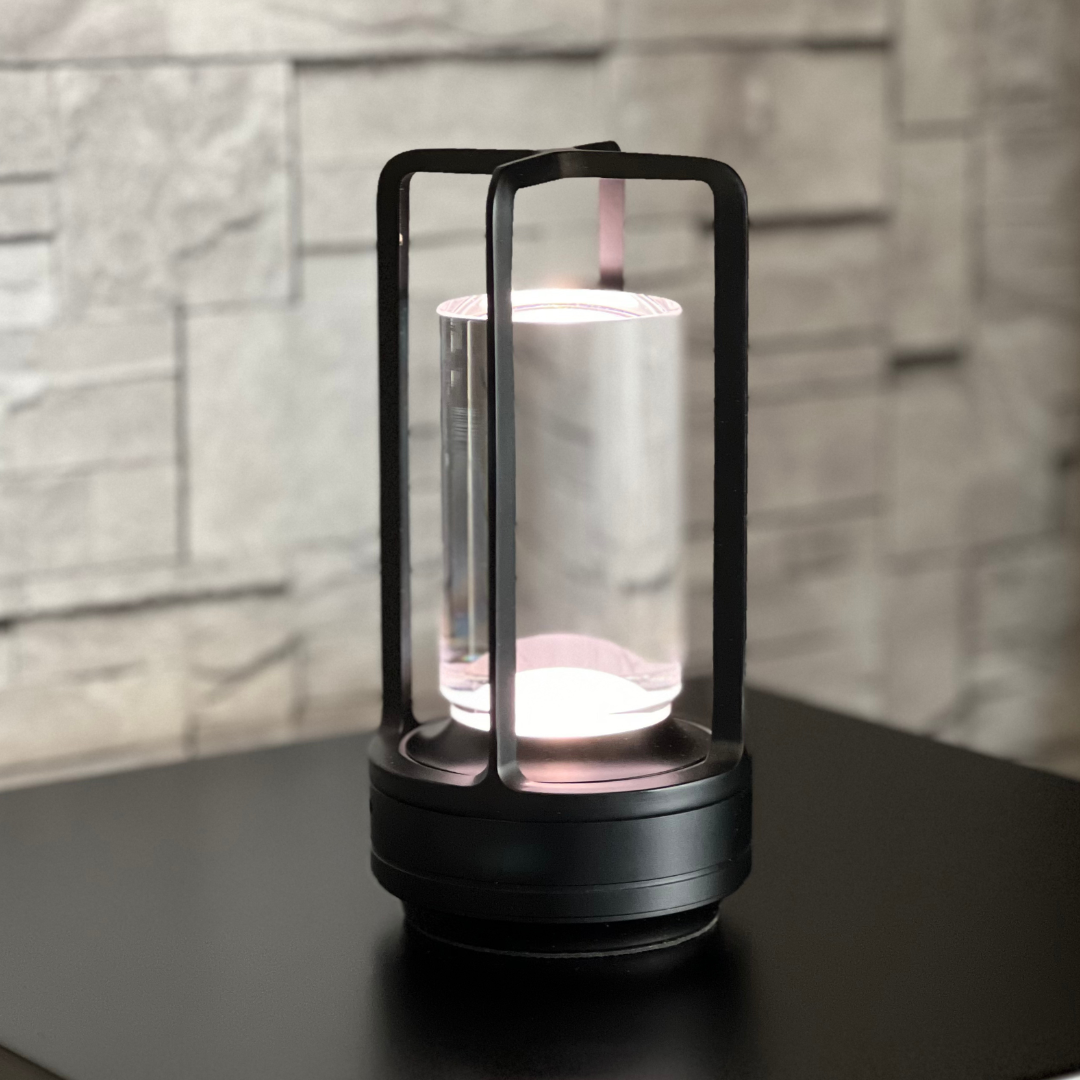Uppladdningsbar LED bordslampa Lyktan i svart med dimbart ljus