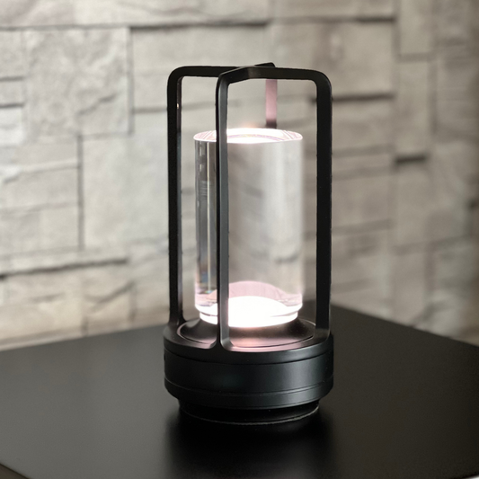 Uppladdningsbar LED bordslampa Lyktan i svart med dimbart ljus
