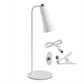 Modern vit bordslampa med vridbar armatur, LED-belysning och tre färgtemperaturer, placerad på kontorsbord.