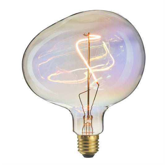 Bubblan Liten LED glödlampa med skimrande glas och unik bubbelform, E27 sockel. Designlampa Bubblan Liten 150x180 mm – dekorativ LED glödlampa med varmvitt sken. Stilren LED glödlampa Bubblan Liten, dimbar, skimrande yta som en vattenbubbla.