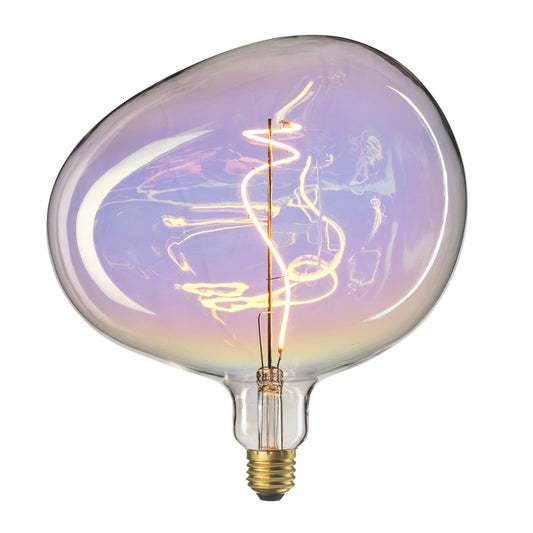 Bubblan Stor LED glödlampa 220x245 mm med unik bubbelform och skimrande glas. Designlampa Bubblan Stor – dekorativ LED glödlampa med E27 sockel och varmt sken. Bubblan Stor LED glödlampa, dimbar, skimrande glas i såpbubbel-effekt.