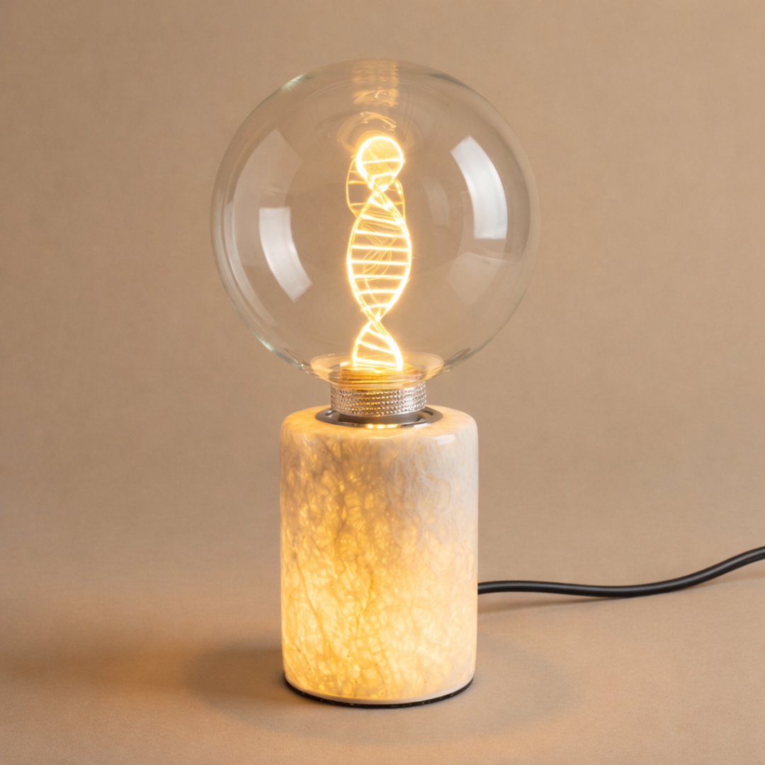 Vit Marmor Bordslampa - DNA LED (Klart glas)