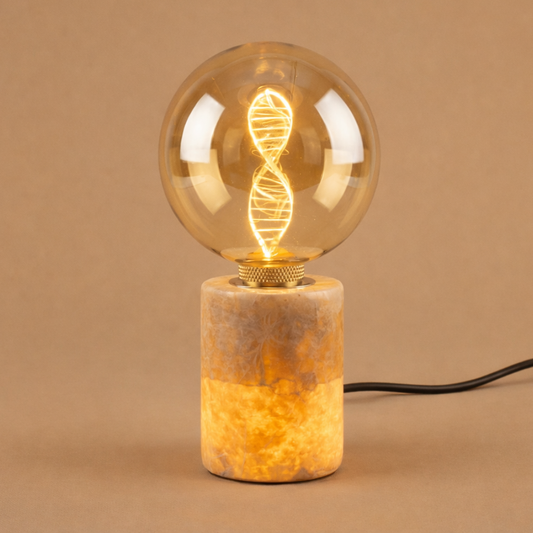 Beige Marmor Bordslampa - DNA LED (Guldigt glas)
