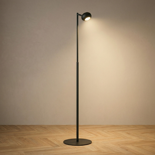 Svart golvlampa utan sladd med uppladdningsbar LED och dimbar funktion