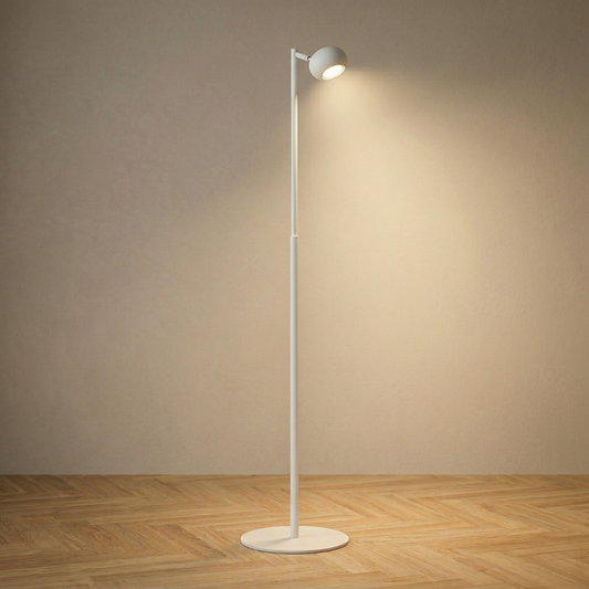 Vit uppladdningsbar golvlampa med dimbar LED och stilren design