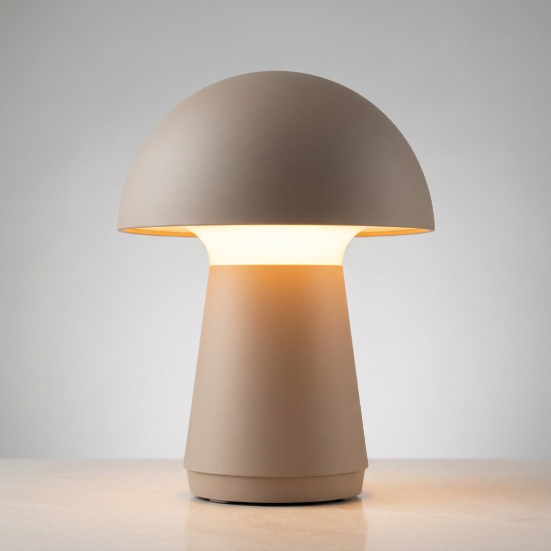 Trådlös svamplampa i beige med dimbar LED - uppladdningsbar bordslampa för mysig belysning i hemmet